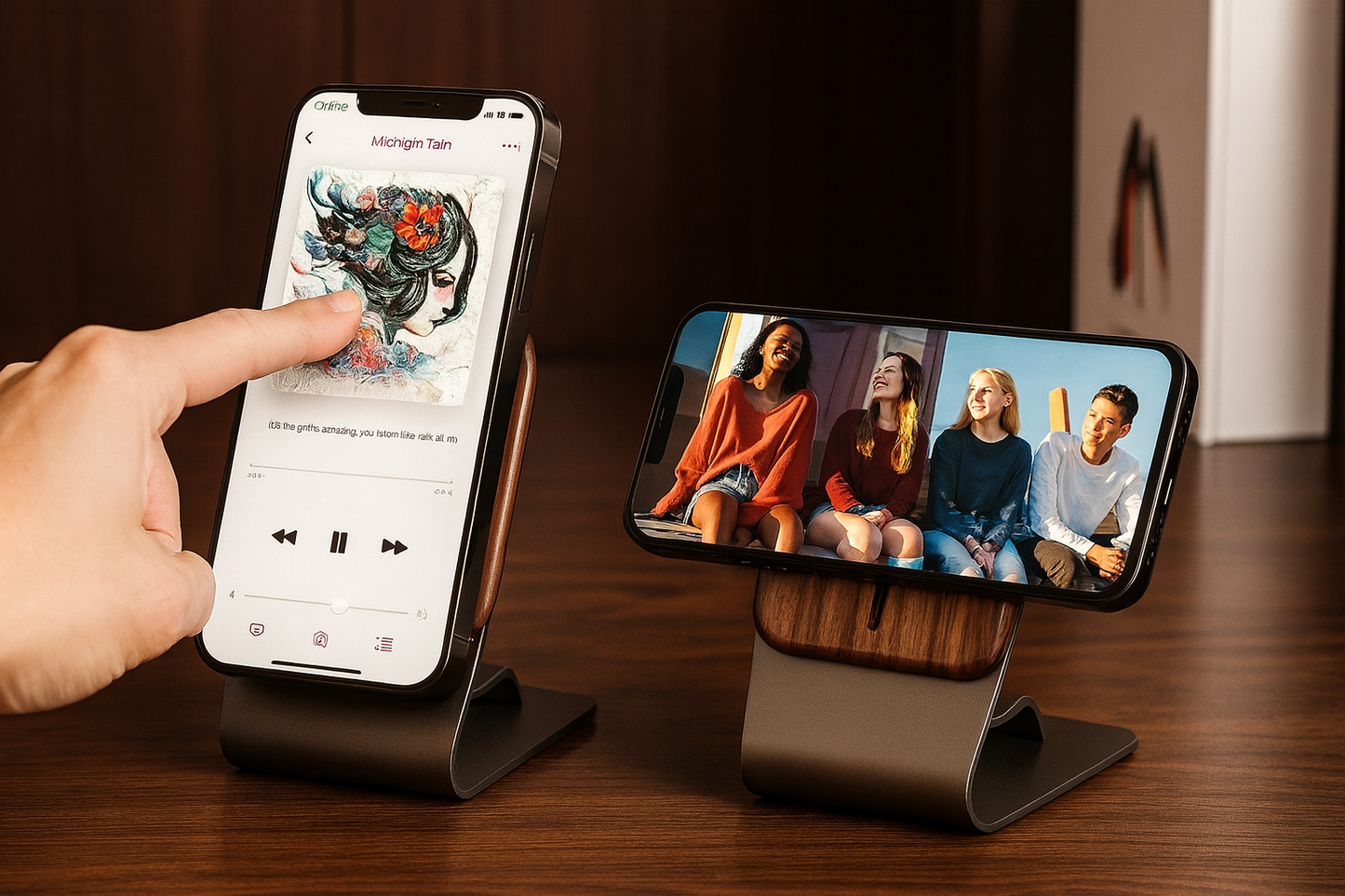 Wooden MagSafe Wireless Charging Phone Stand for iPhone