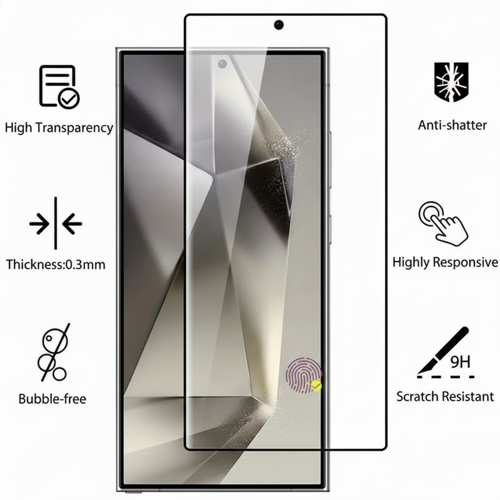 Samsung S24 / S25 Plus & Ultra 3 Pcs Tempered Glass – Fingerprint Unlock