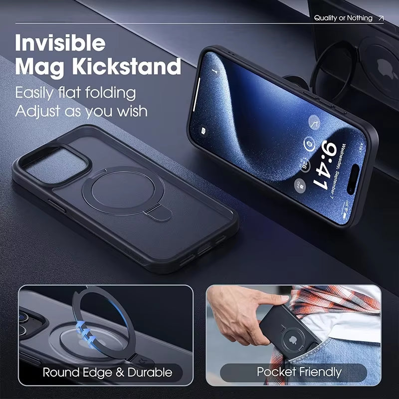MagSafe Magnetic Case with Ring Stand for iPhone 14–16 Pro / Pro Max