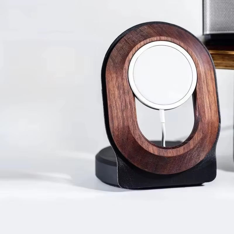Walnut Wood MagSafe Magnetic Stand – Wireless Charging Holder for iPhone