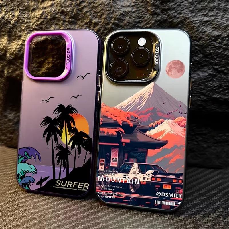 Fashion Car Snow Mountain Electroplate Silver IMD Phone Case for Iphone 15 14 13 12 11 16 Pro Max 7 8 plus X XS Shockproof Cover