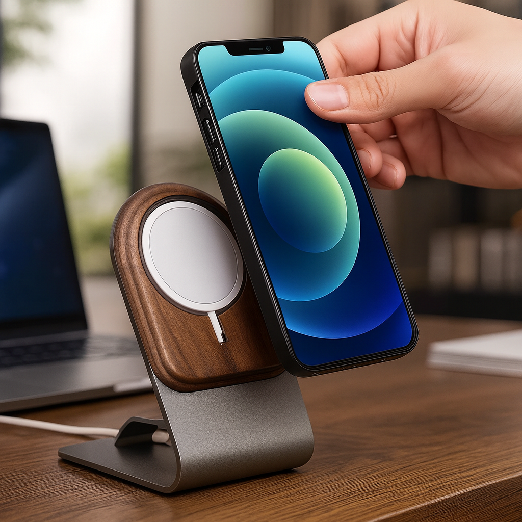 Wooden MagSafe Wireless Charging Phone Stand for iPhone