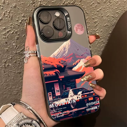 Fashion Car Snow Mountain Electroplate Silver IMD Phone Case for Iphone 15 14 13 12 11 16 Pro Max 7 8 plus X XS Shockproof Cover