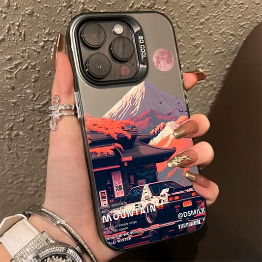 Fashion Car Snow Mountain Electroplate Silver IMD Phone Case for Iphone 15 14 13 12 11 16 Pro Max 7 8 plus X XS Shockproof Cover