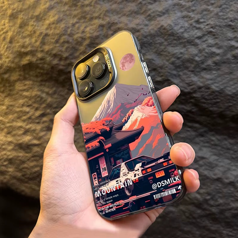 Fashion Car Snow Mountain Electroplate Silver IMD Phone Case for Iphone 15 14 13 12 11 16 Pro Max 7 8 plus X XS Shockproof Cover