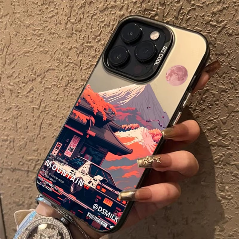 Fashion Car Snow Mountain Electroplate Silver IMD Phone Case for Iphone 15 14 13 12 11 16 Pro Max 7 8 plus X XS Shockproof Cover