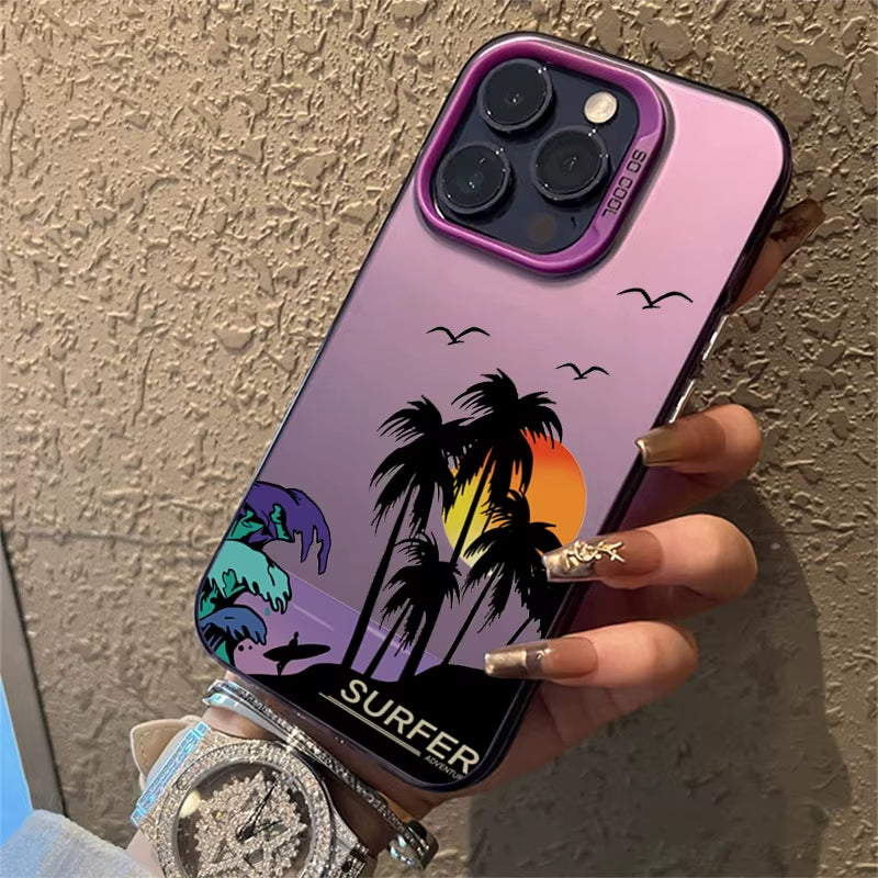 Fashion Car Snow Mountain Electroplate Silver IMD Phone Case for Iphone 15 14 13 12 11 16 Pro Max 7 8 plus X XS Shockproof Cover